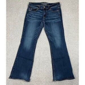 American Eagle Jeans Women's 12 Short Kick Boot Stretch Blue Dark Wash Bootcut